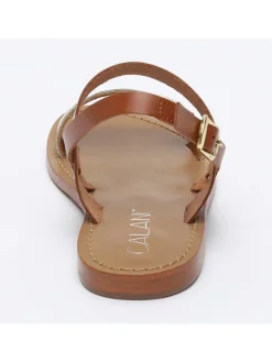 Leder-Sandalen in Hellbraun/ Gold