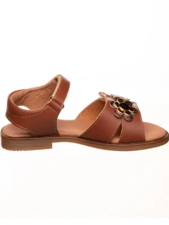 Leder-Sandalen in Hellbraun