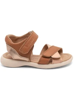 Leder-Sandalen in Hellbraun/ Rosa