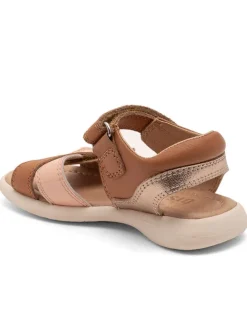 Leder-Sandalen in Hellbraun/ Rosa