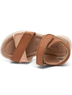 Leder-Sandalen in Hellbraun/ Rosa