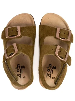 Leder-Sandalen in Khaki