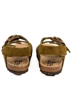 Leder-Sandalen in Khaki