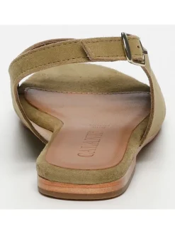 Leder-Sandalen in Khaki