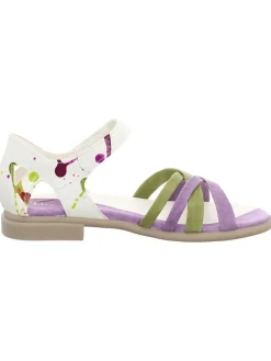 Leder-Sandalen in Khaki/ Weiß/ Lila