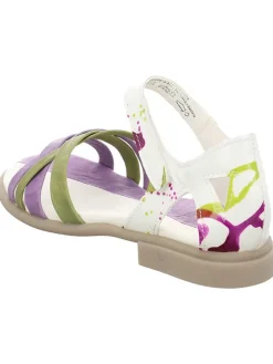 Leder-Sandalen in Khaki/ Weiß/ Lila
