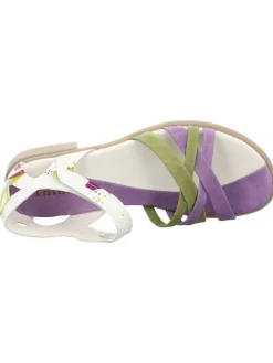 Leder-Sandalen in Khaki/ Weiß/ Lila