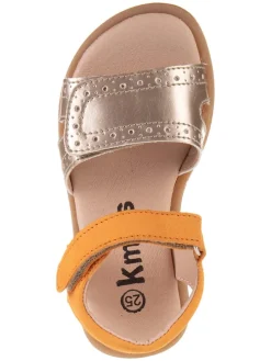 Leder-Sandalen in Orange/ Gold