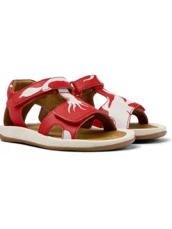 Leder-Sandalen in Rot/ Weiß