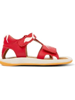 Leder-Sandalen in Rot/ Weiß