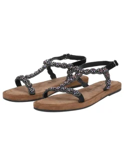Leder-Sandalen in Schwarz/ Bunt