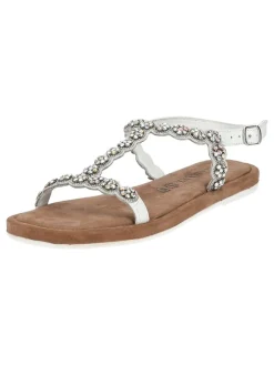 Leder-Sandalen in Silber/ Weiß