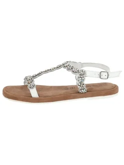 Leder-Sandalen in Silber/ Weiß