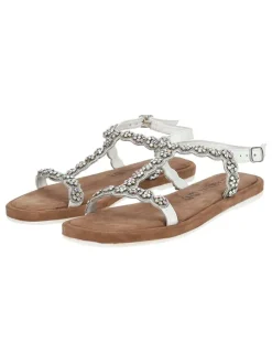 Leder-Sandalen in Silber/ Weiß