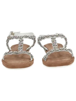 Leder-Sandalen in Silber/ Weiß