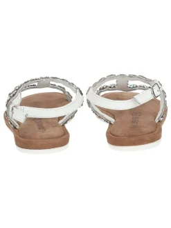 Leder-Sandalen in Silber/ Weiß