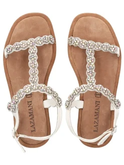 Leder-Sandalen in Silber/ Weiß