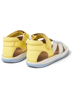 Leder-Sandalen in Weiß/ Gelb