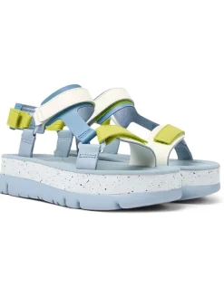 Leder-Sandaletten in Hellblau/ Gelb/ Weiß