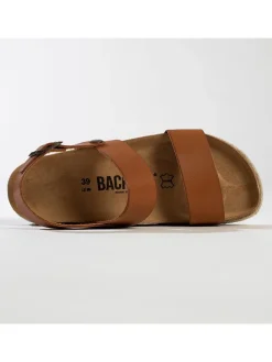 Leder-Sandaletten in Hellbraun