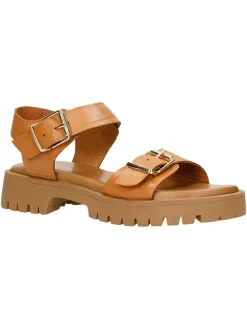 Leder-Sandaletten in Hellbraun