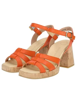Leder-Sandaletten in Orange