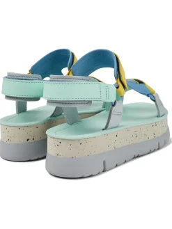 Leder-Sandaletten in Türkis/ Gelb/ Hellblau