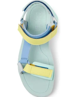 Leder-Sandaletten in Türkis/ Gelb/ Hellblau