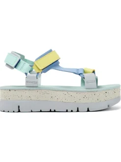 Leder-Sandaletten in Türkis/ Gelb/ Hellblau