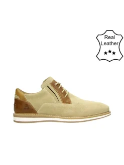 Leder-Schnürschuhe in Beige/ Cognac
