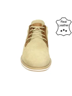 Leder-Schnürschuhe in Beige/ Cognac