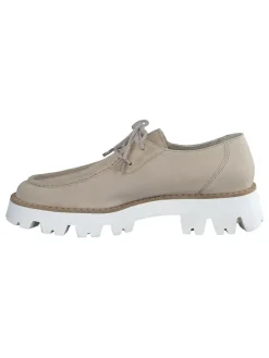 Leder-Schnürschuhe in Beige/ Weiß