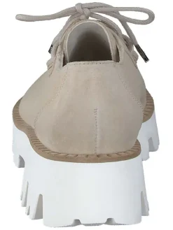 Leder-Schnürschuhe in Beige/ Weiß