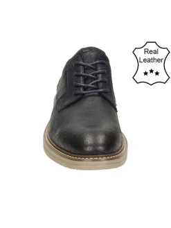 Leder-Schnürschuhe in Dunkelblau