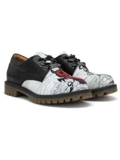 Leder-Schnürschuhe in Schwarz/ Weiß/ Rot