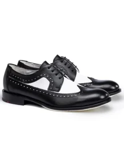 Leder-Schnürschuhe "Lionel" in Schwarz/ Weiß