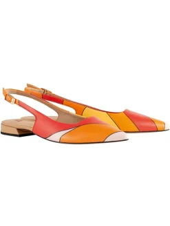 Leder-Slingballerinas in Rot/ Orange