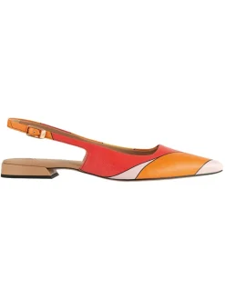 Leder-Slingballerinas in Rot/ Orange