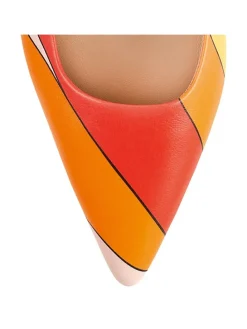 Leder-Slingballerinas in Rot/ Orange