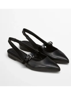 Leder-Slingballerinas in Schwarz