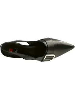 Leder-Slingballerinas in Schwarz