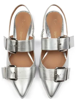 Leder-Slingballerinas in Silber