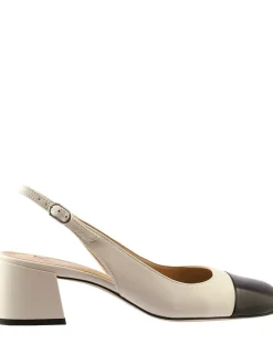 Leder-Slingpumps in Creme/ Schwarz