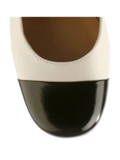 Leder-Slingpumps in Creme/ Schwarz