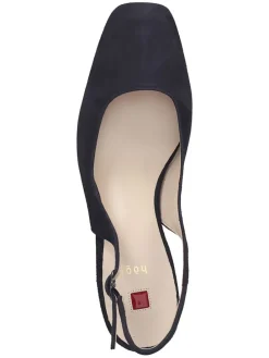 Leder-Slingpumps in Dunkelblau