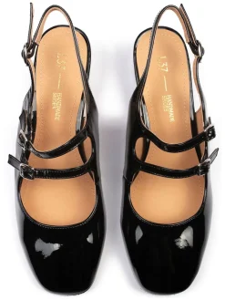 Leder-Slingpumps in Schwarz