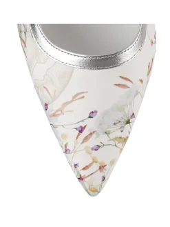 Leder-Slingpumps in Weiß/ Silber