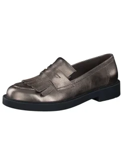 Leder-Slipper in Braun/ Gold