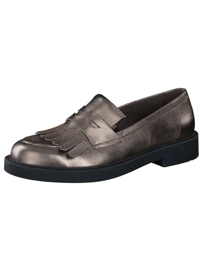 Leder-Slipper in Braun/ Gold