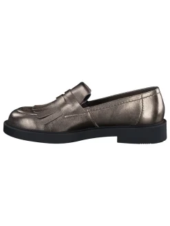 Leder-Slipper in Braun/ Gold
